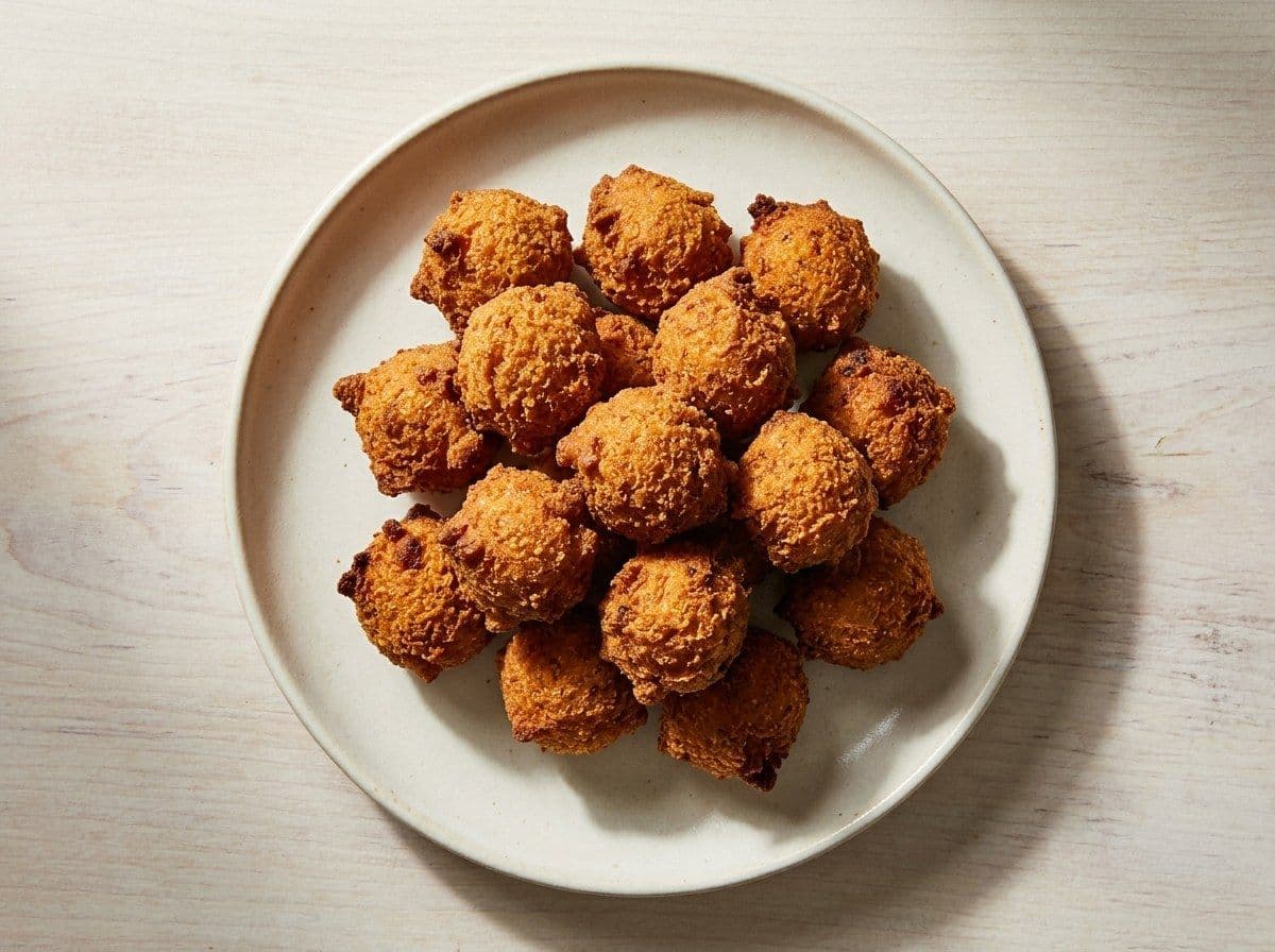 Hush Puppies, plated as one serving.