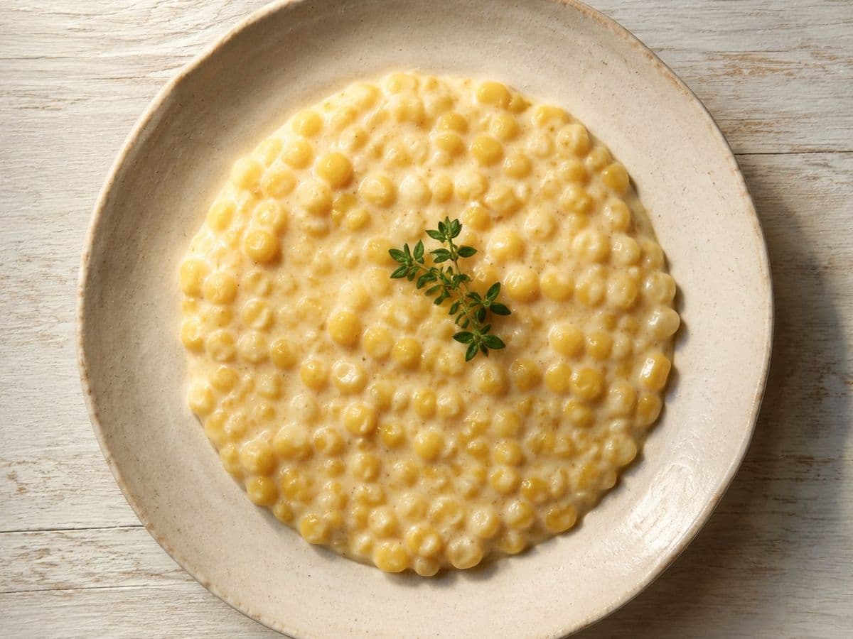 Creamed Corn, plated as one serving.