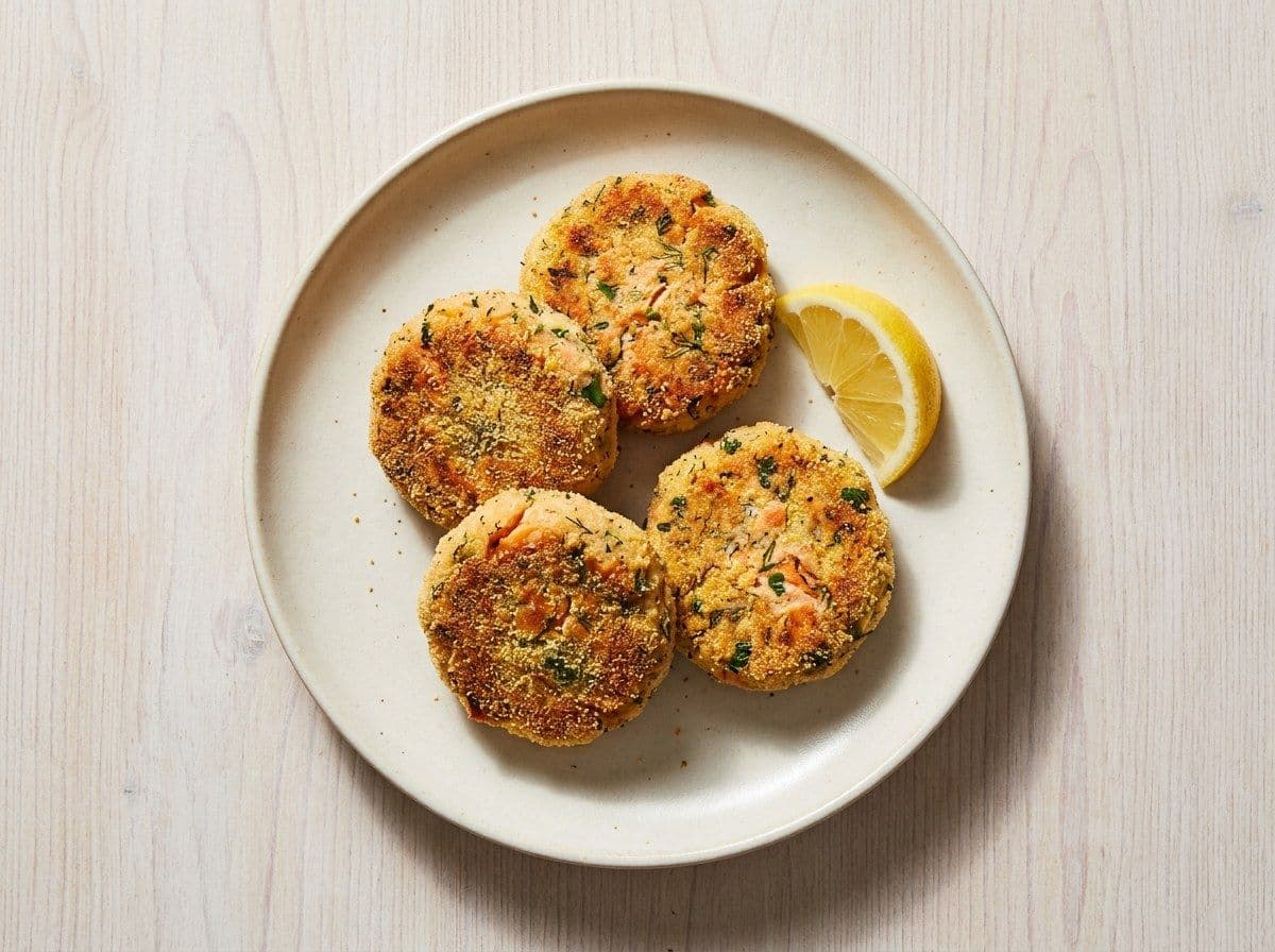 Salmon Croquettes, plated as one serving.