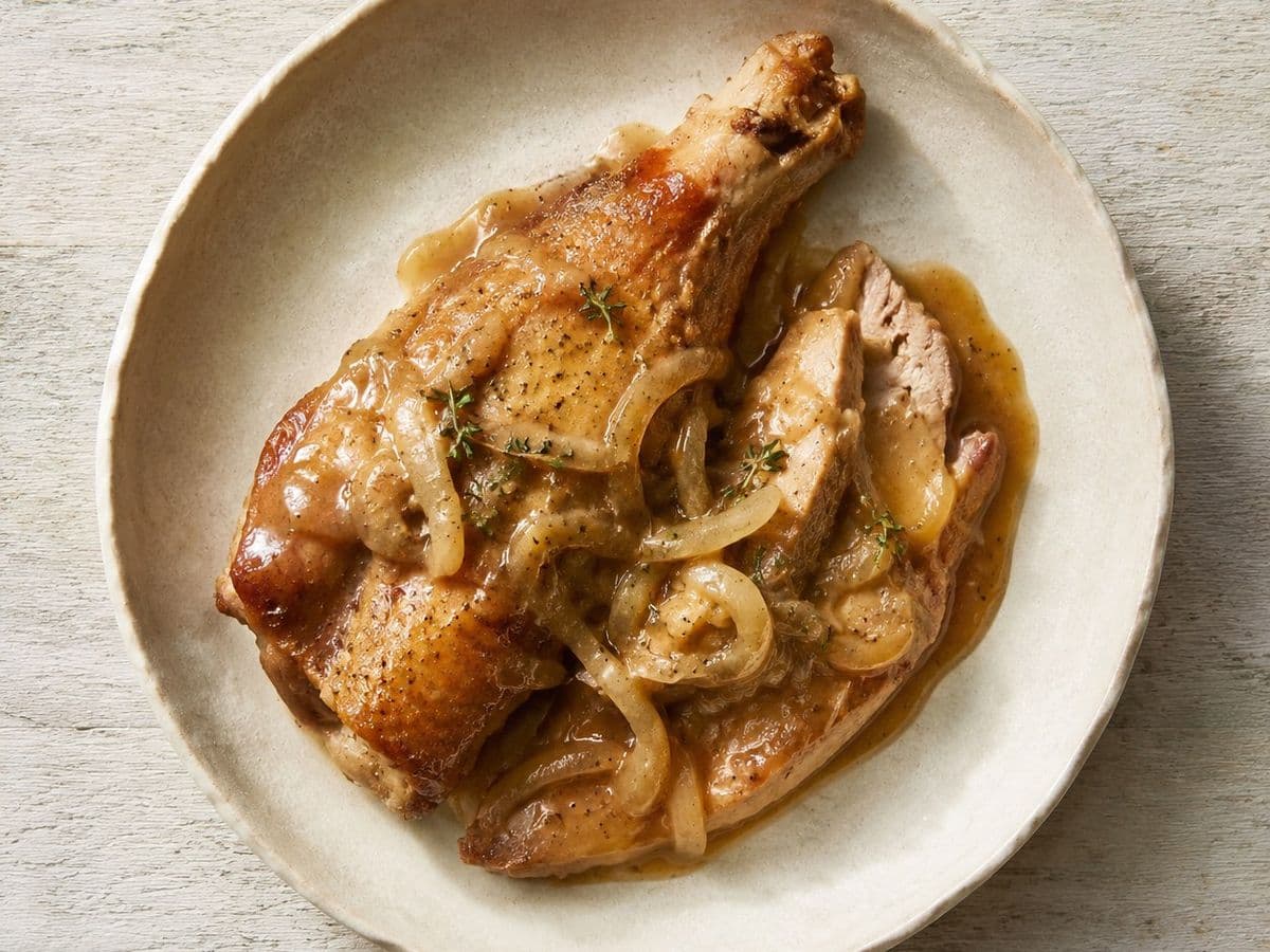 Smothered Turkey Wings, plated as one serving.