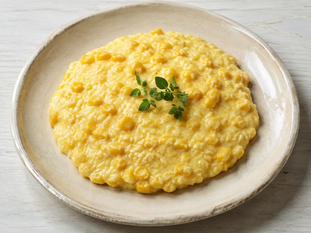Spoonbread, plated as one serving.