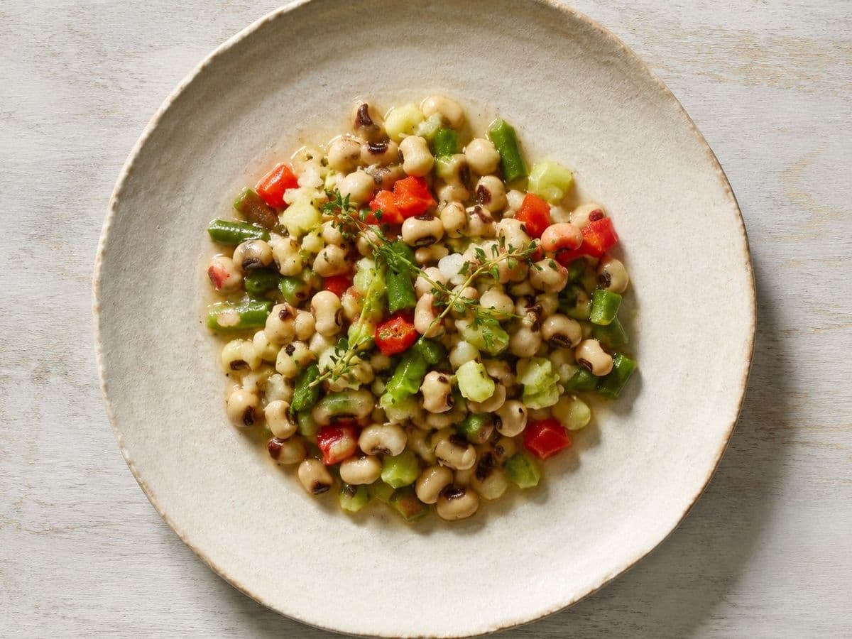 Crowder Pea Salad, plated as one serving.