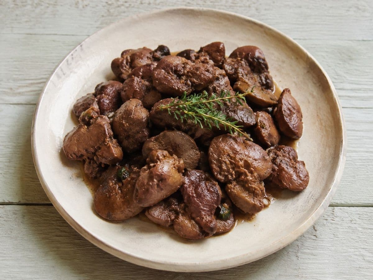 Fried Chicken Livers, plated as one serving.