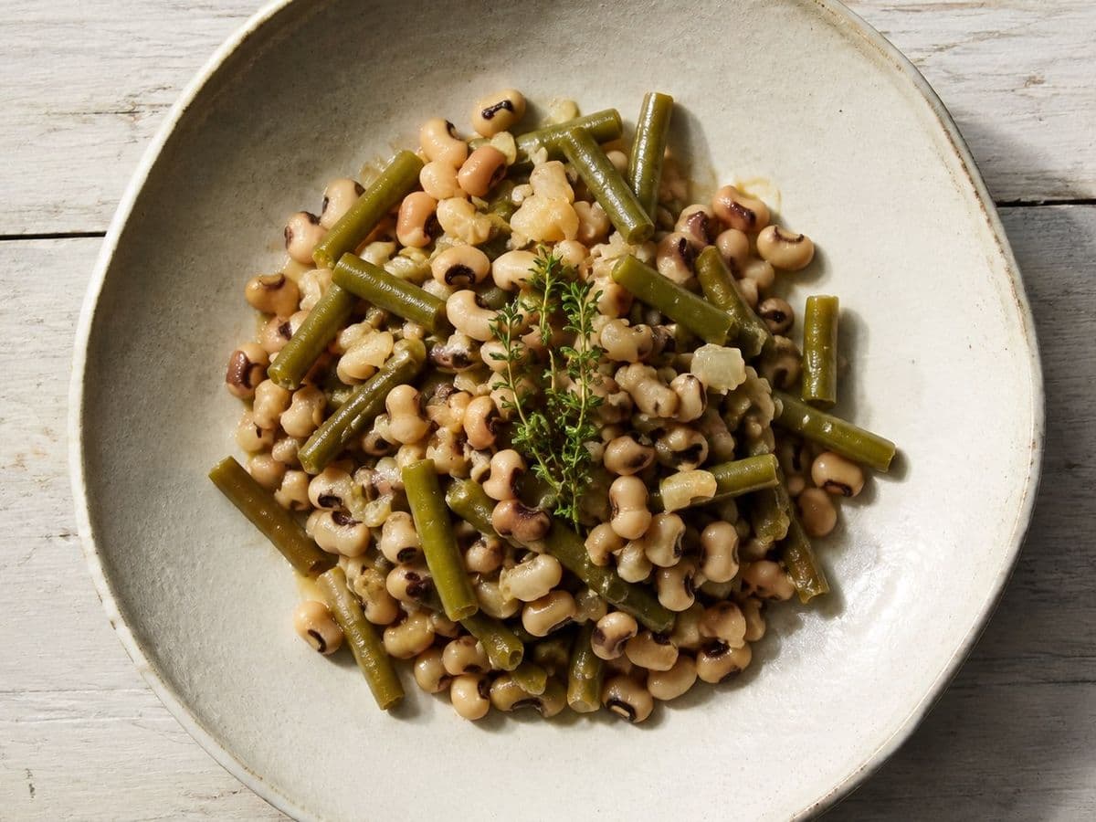 Field Peas and Snaps, plated as one serving.