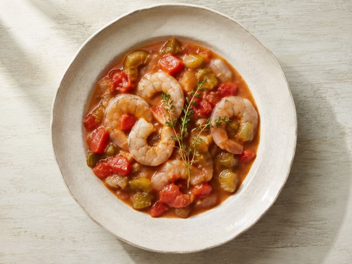 prawn Etouffee, plated as one serving.