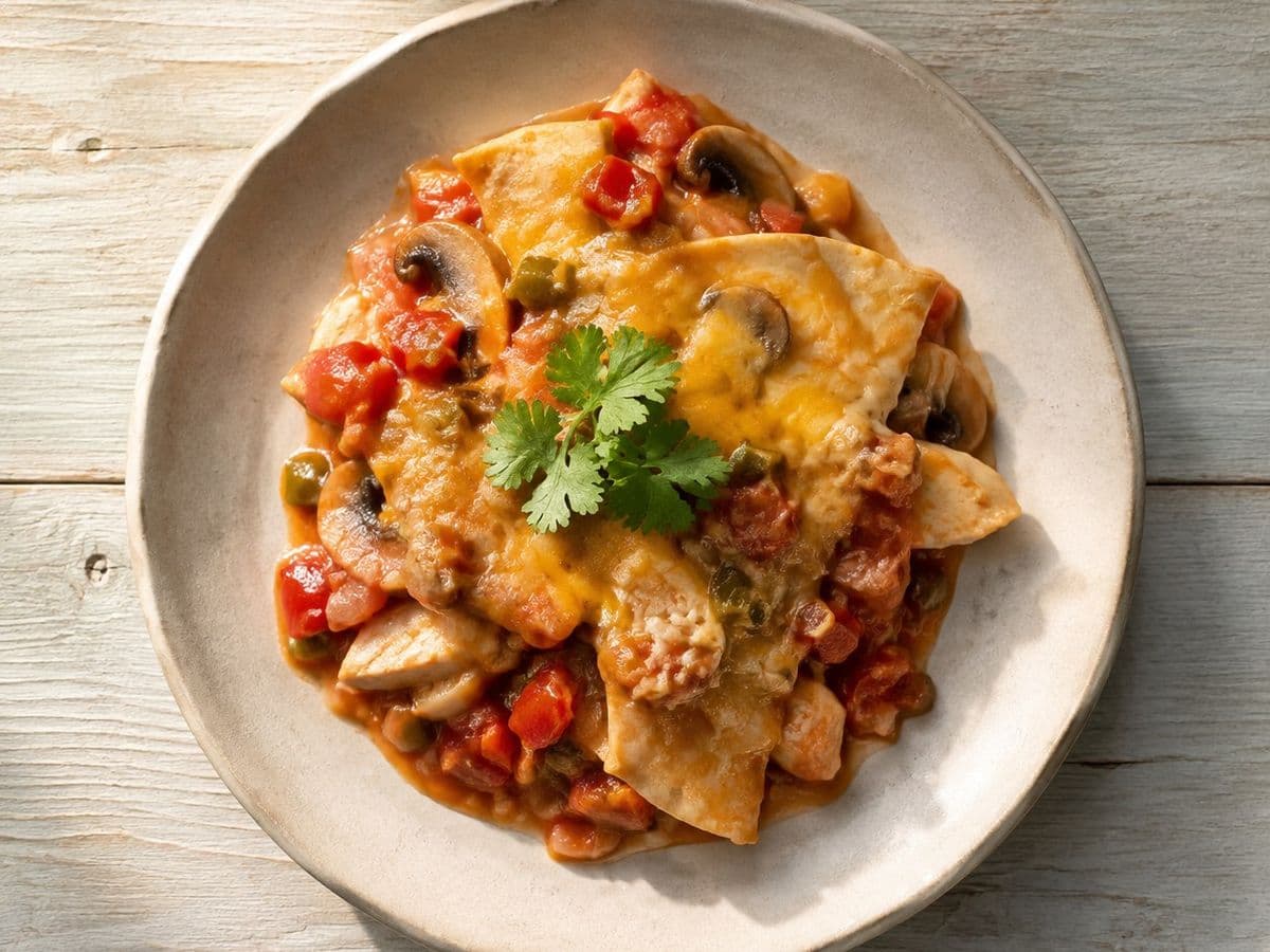 King Ranch Chicken, plated as one serving.