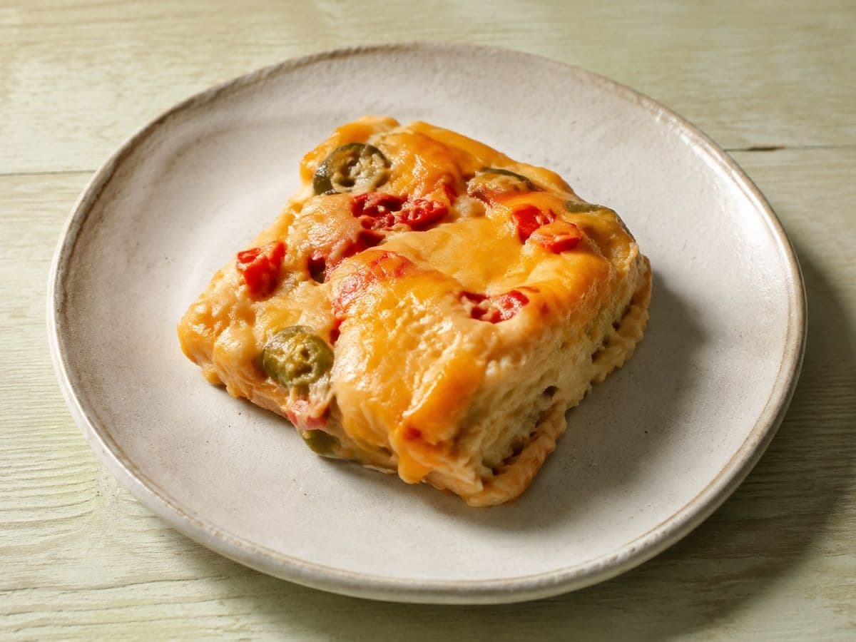 Jalapeno Cheese Bread, plated as one serving.