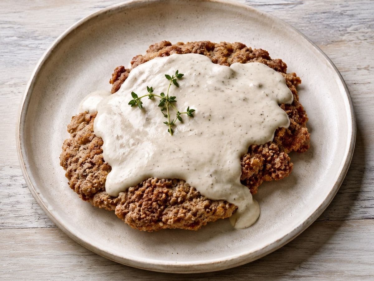 Texas Chicken Fried Steak, plated as one serving.