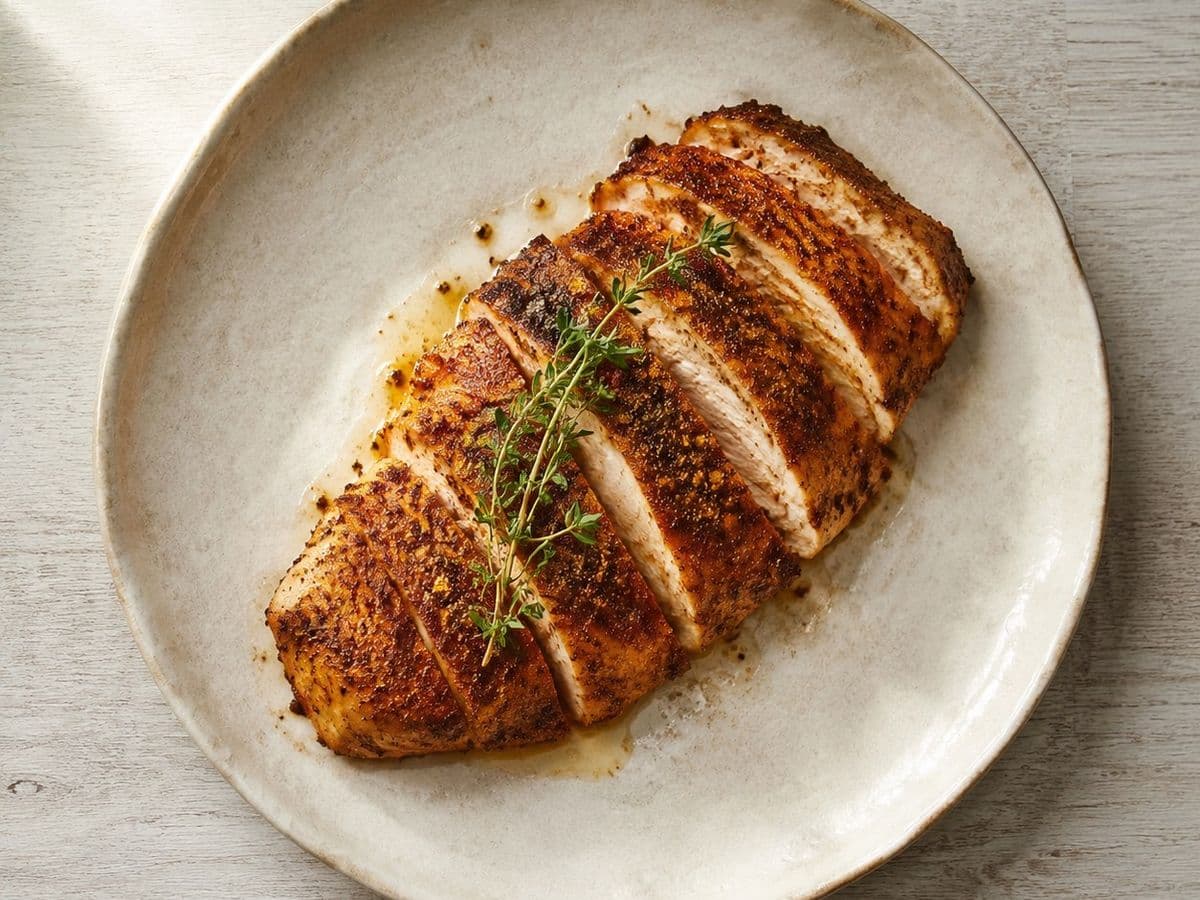Cajun Smoked Chicken, plated as one serving.