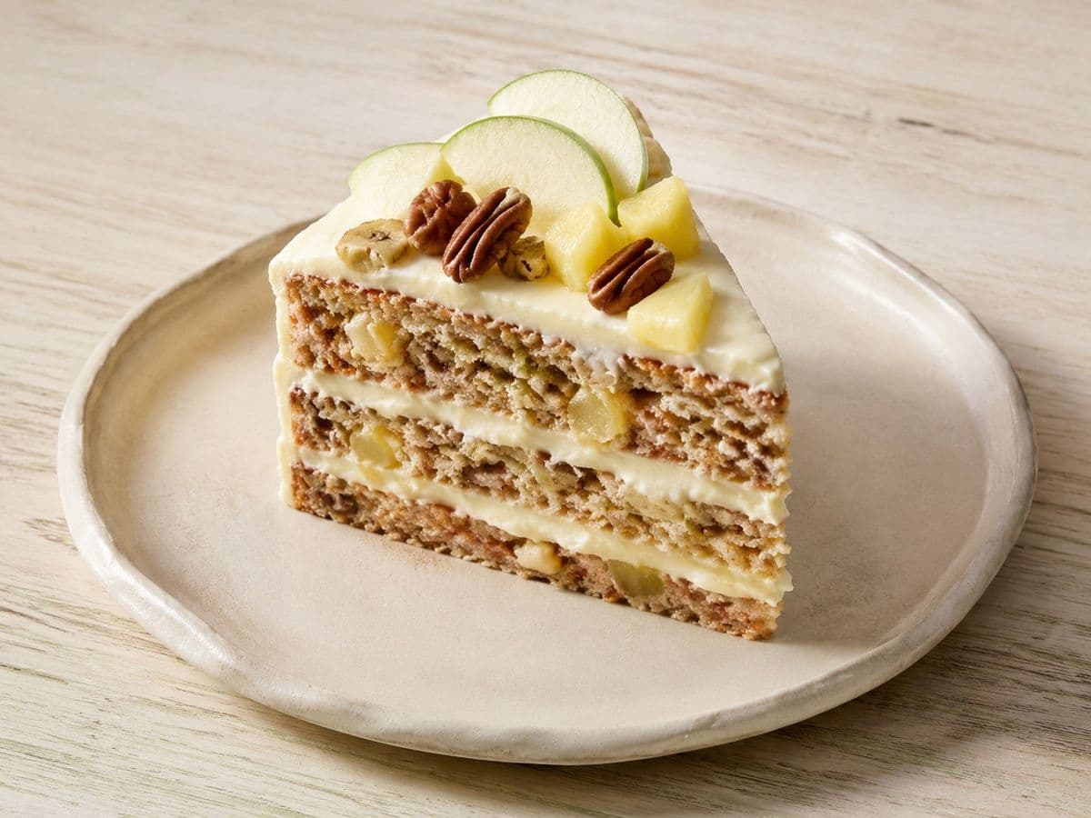 Hummingbird Cake, plated as one serving.