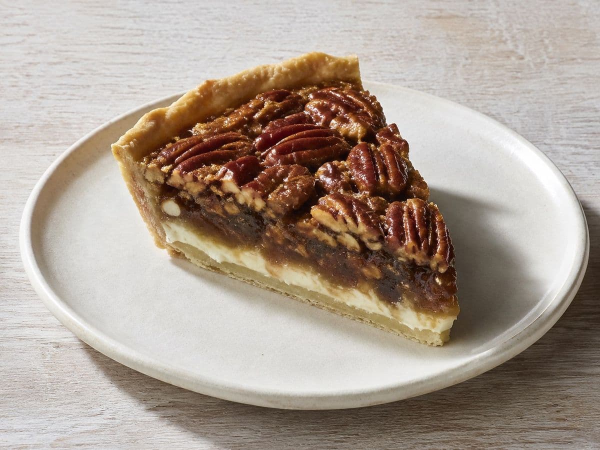 Pecan Pie, plated as one serving.