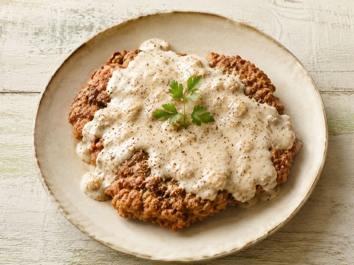 Country Fried Steak, plated as one serving.