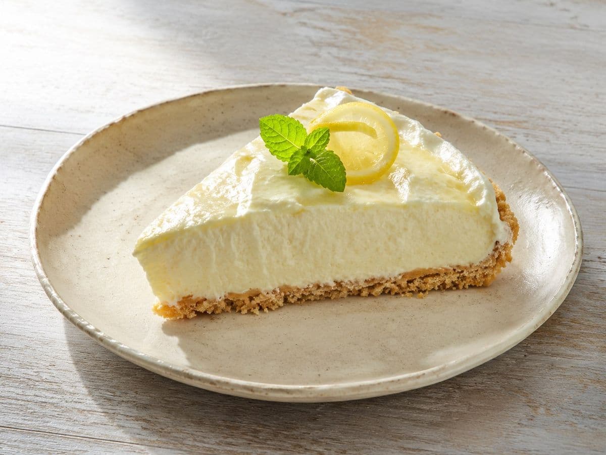 Lemon Icebox Pie, plated as one serving.