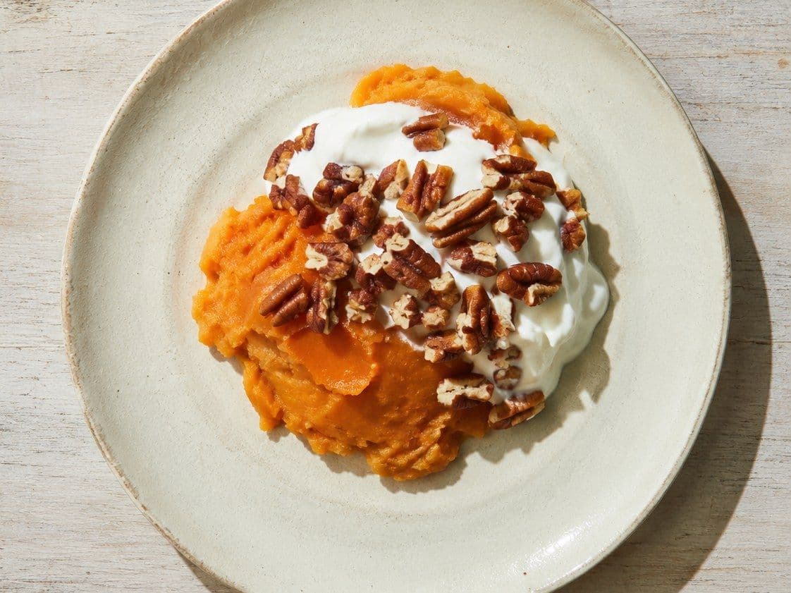 Sweet Potato Casserole, plated as one serving.