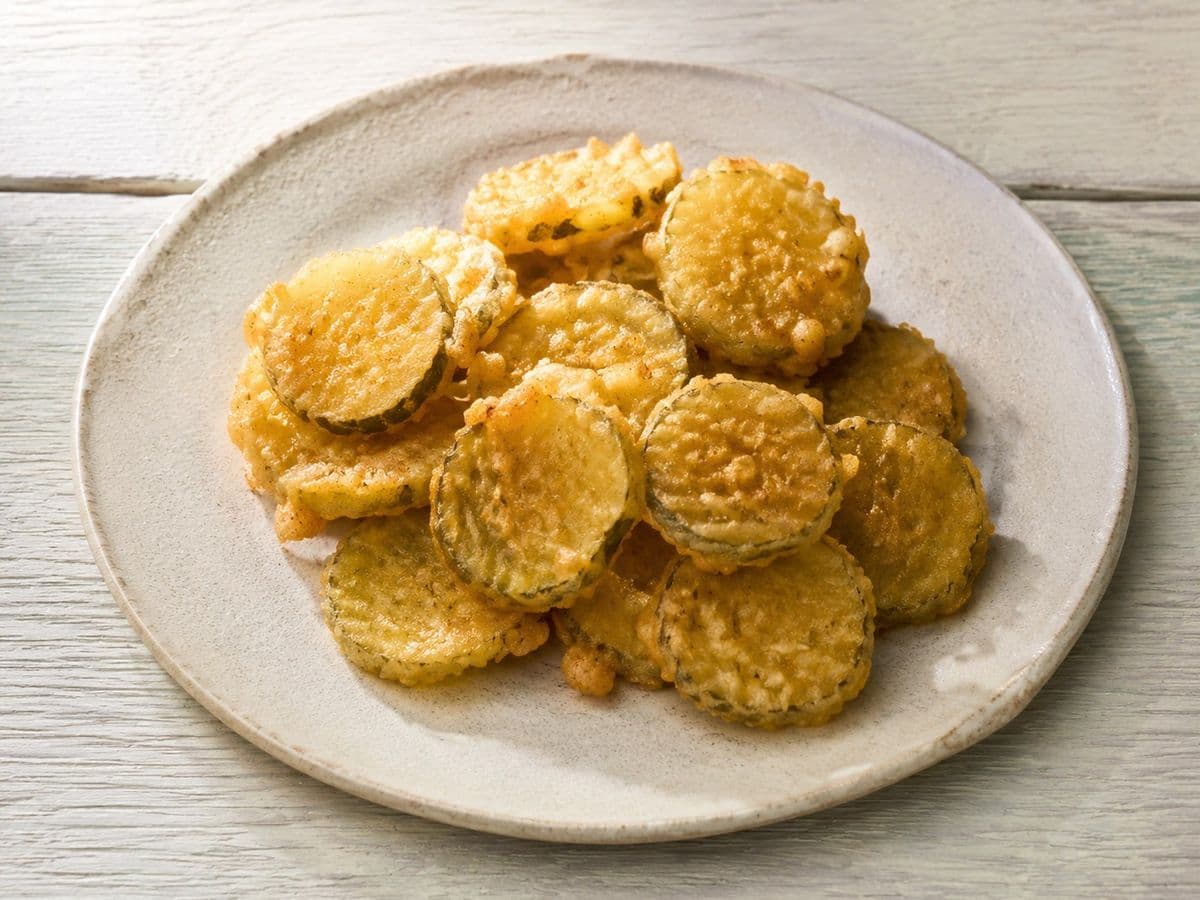 Deep-Fried Pickles, plated as one serving.