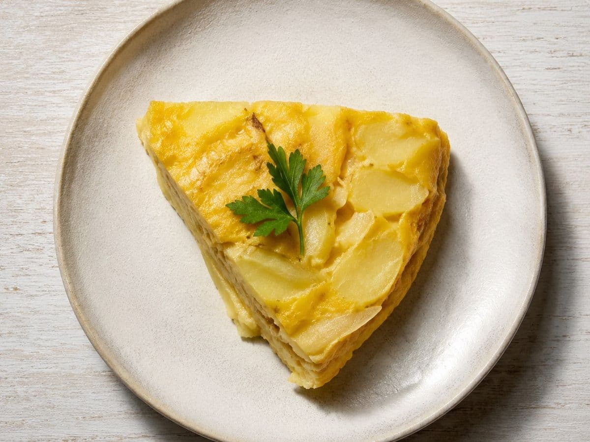 Spanish Omelette, plated as one serving.