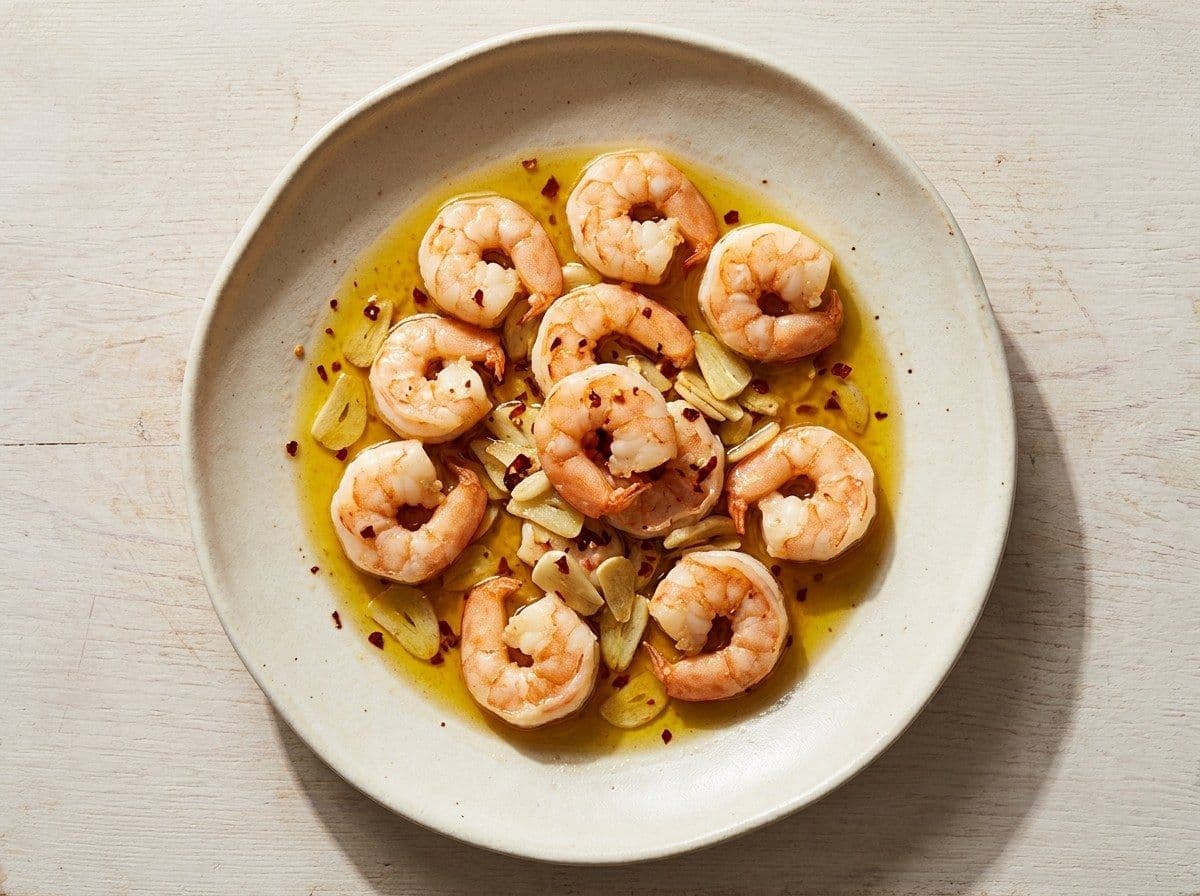 Garlic Prawns, plated as one serving.