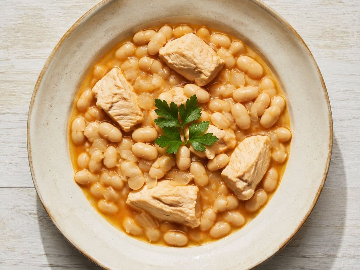 Asturian Bean Stew, plated as one serving.
