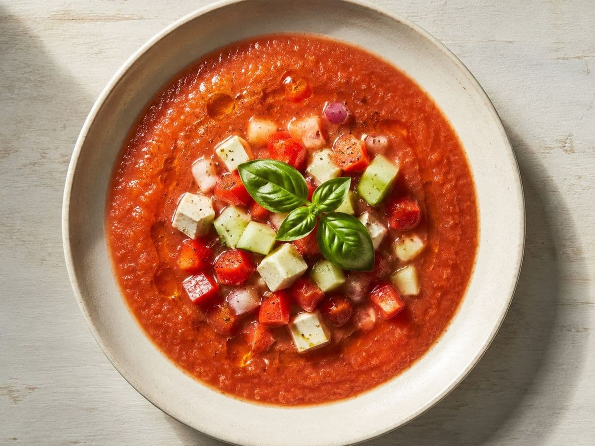 Gazpacho, plated as one serving.