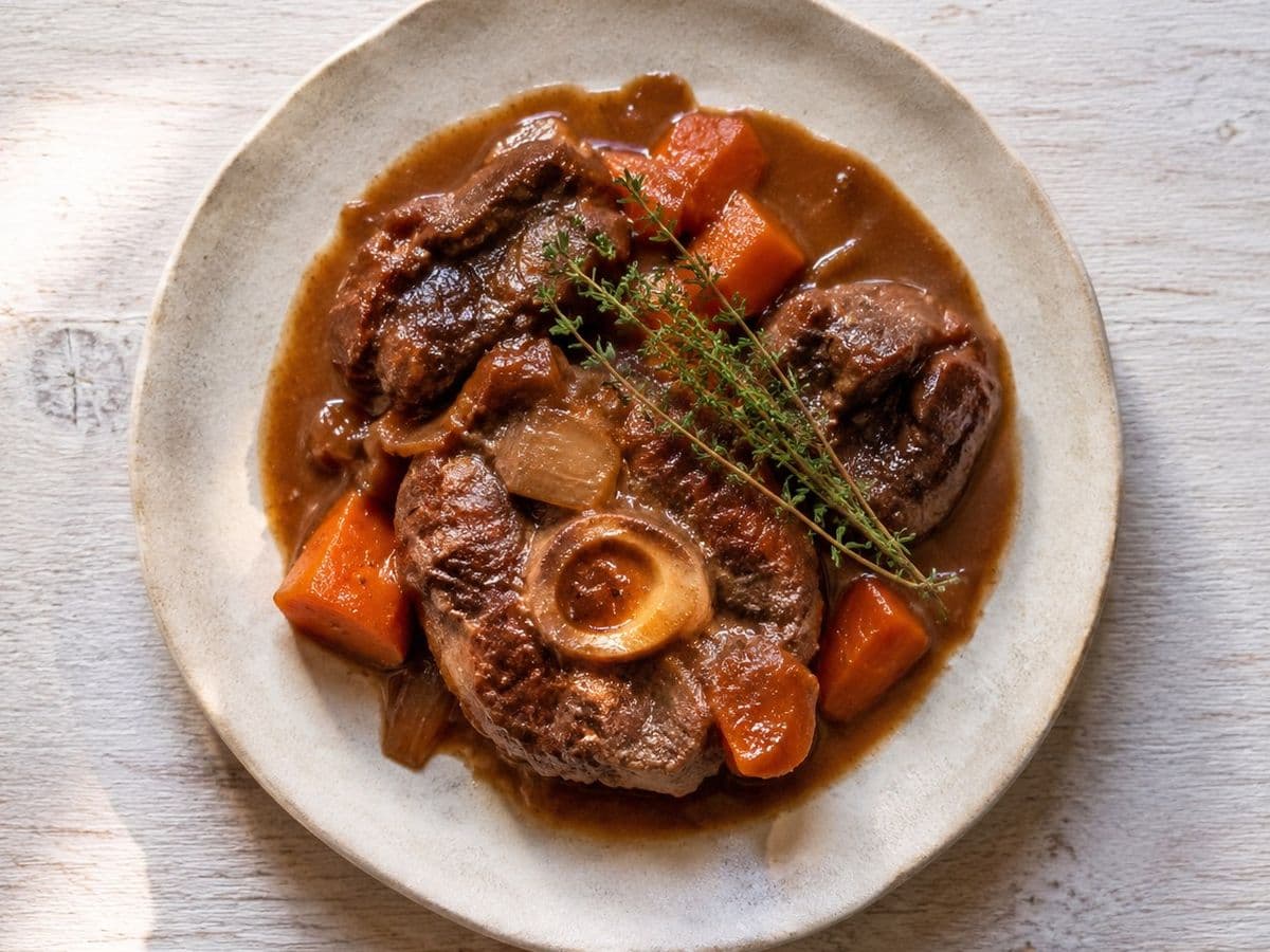 Slow Cooked Oxtail, plated as one serving.
