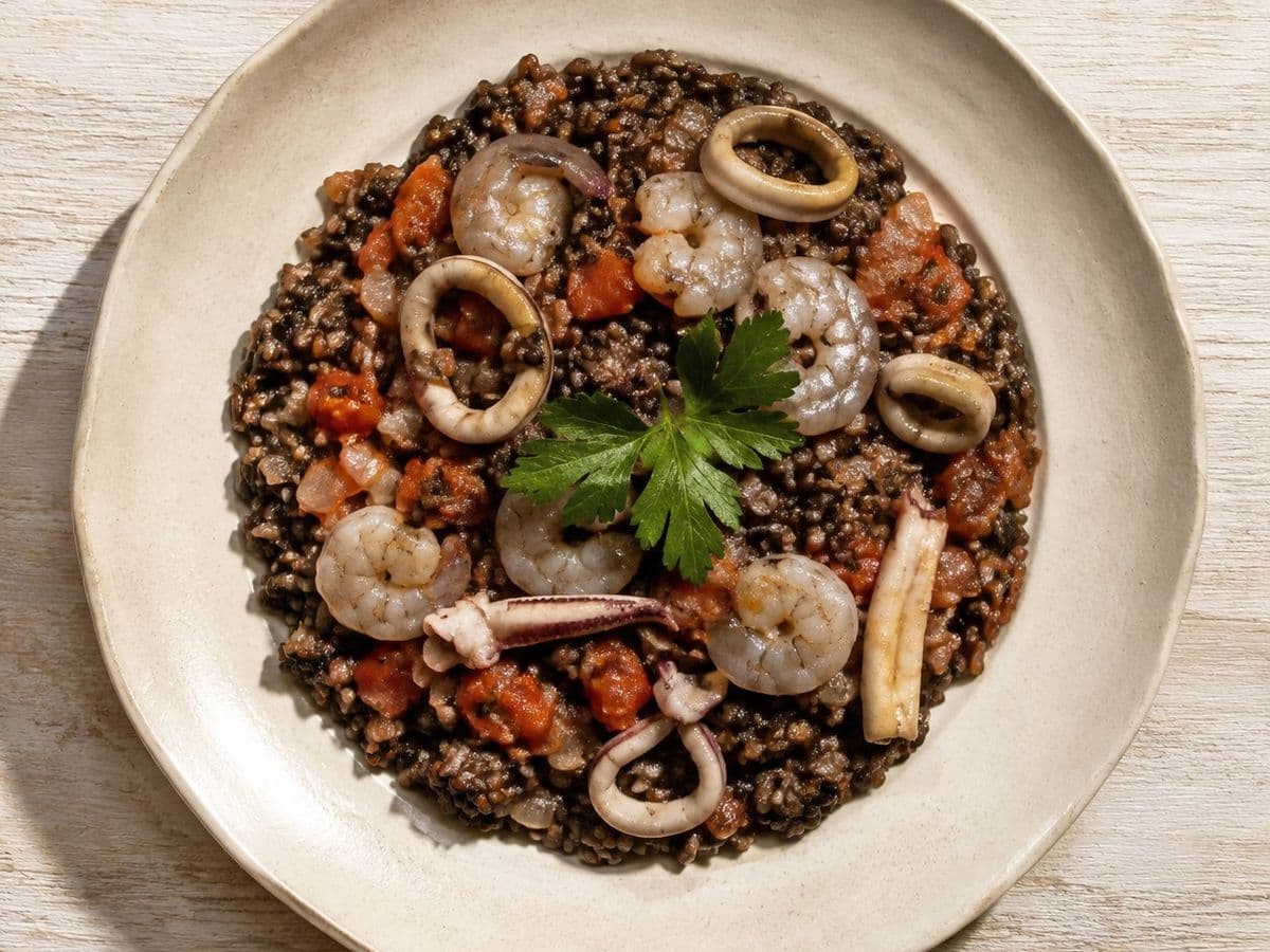 Arroz Negro, plated as one serving.