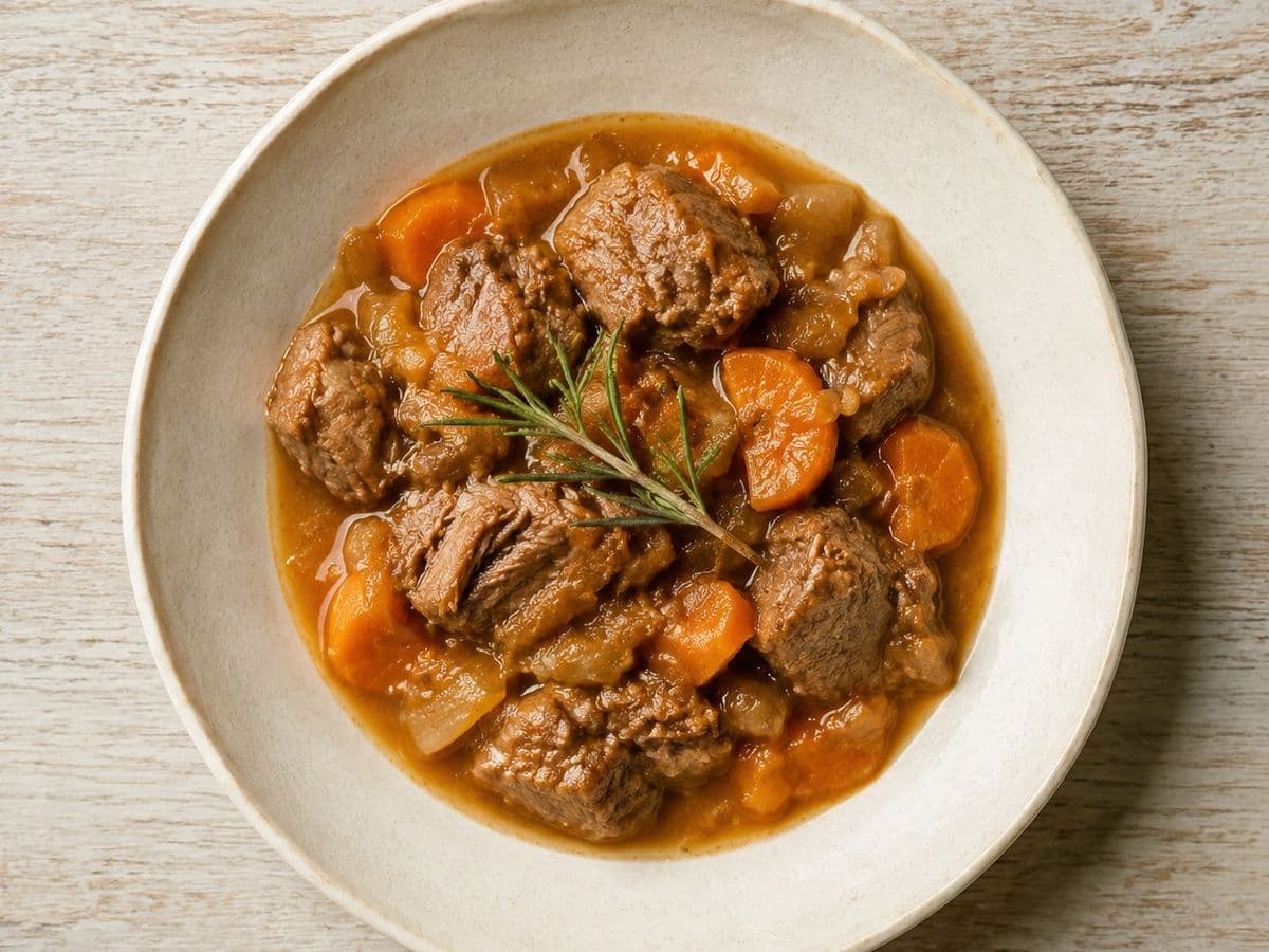 Pork Cheek Stew, plated as one serving.