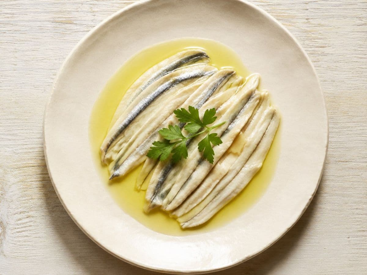 Boquerones en Vinagre, plated as one serving.