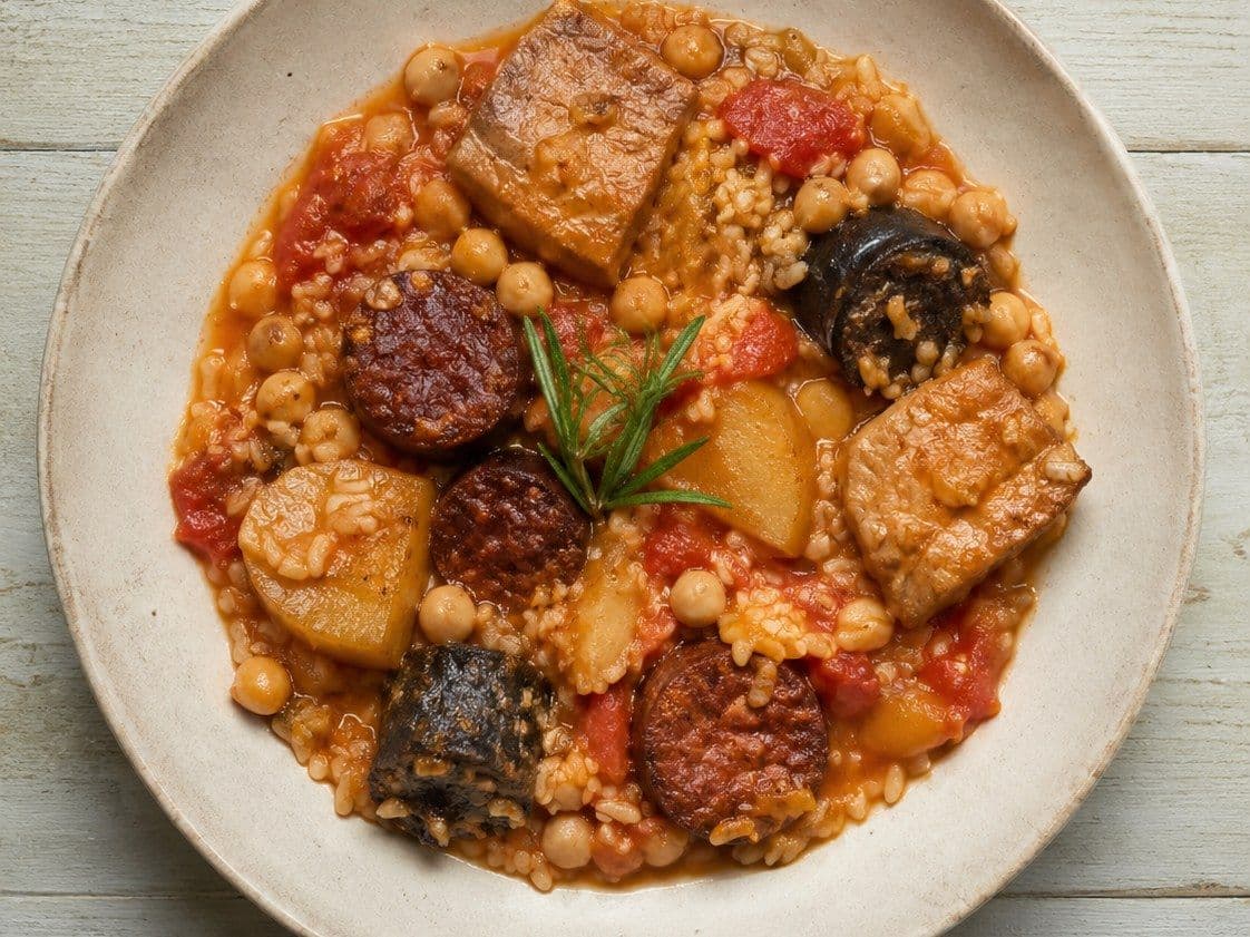Arroz al Horno, plated as one serving.