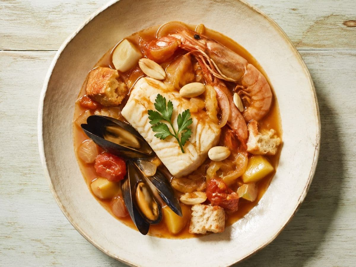 Suquet de Peix, plated as one serving.