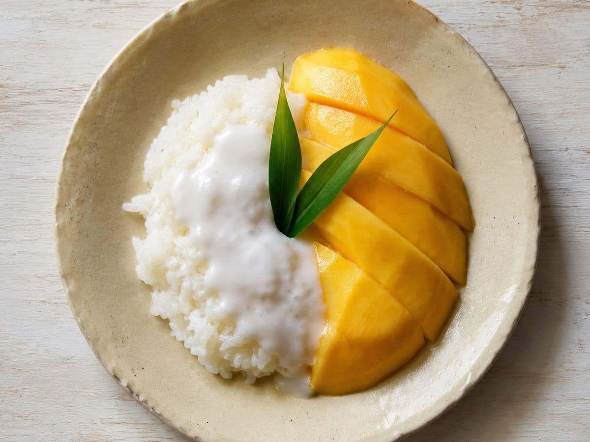 Mango Sticky Rice, plated as one serving.