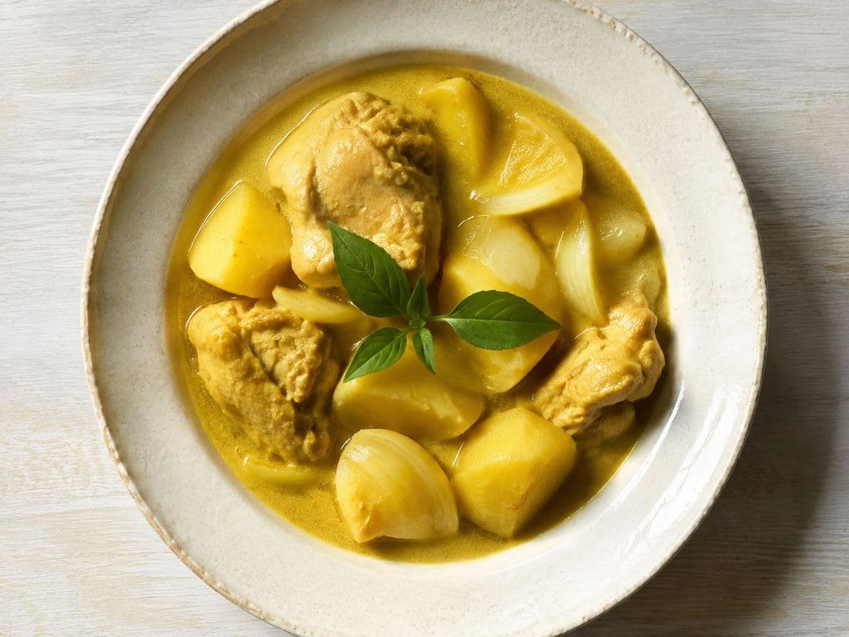 Yellow Chicken Curry, plated as one serving.