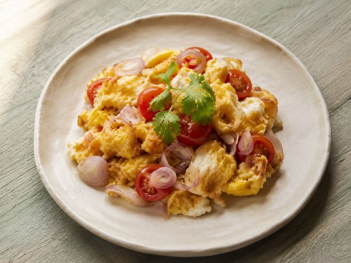 Fried Egg Salad, plated as one serving.