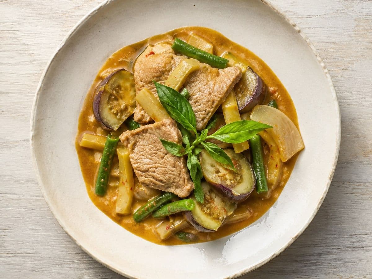 Jungle Curry with Pork, plated as one serving.