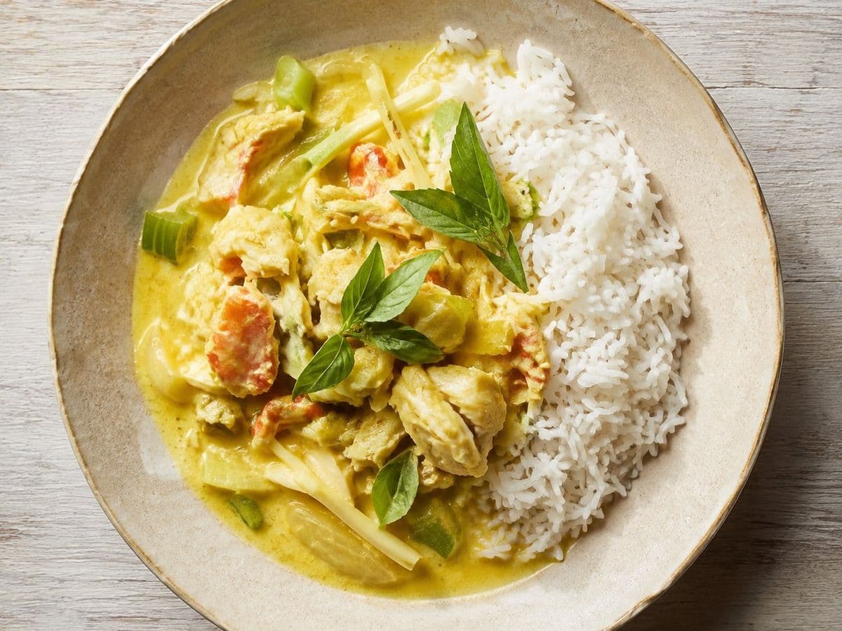 Yellow Curry with Crab, plated as one serving.