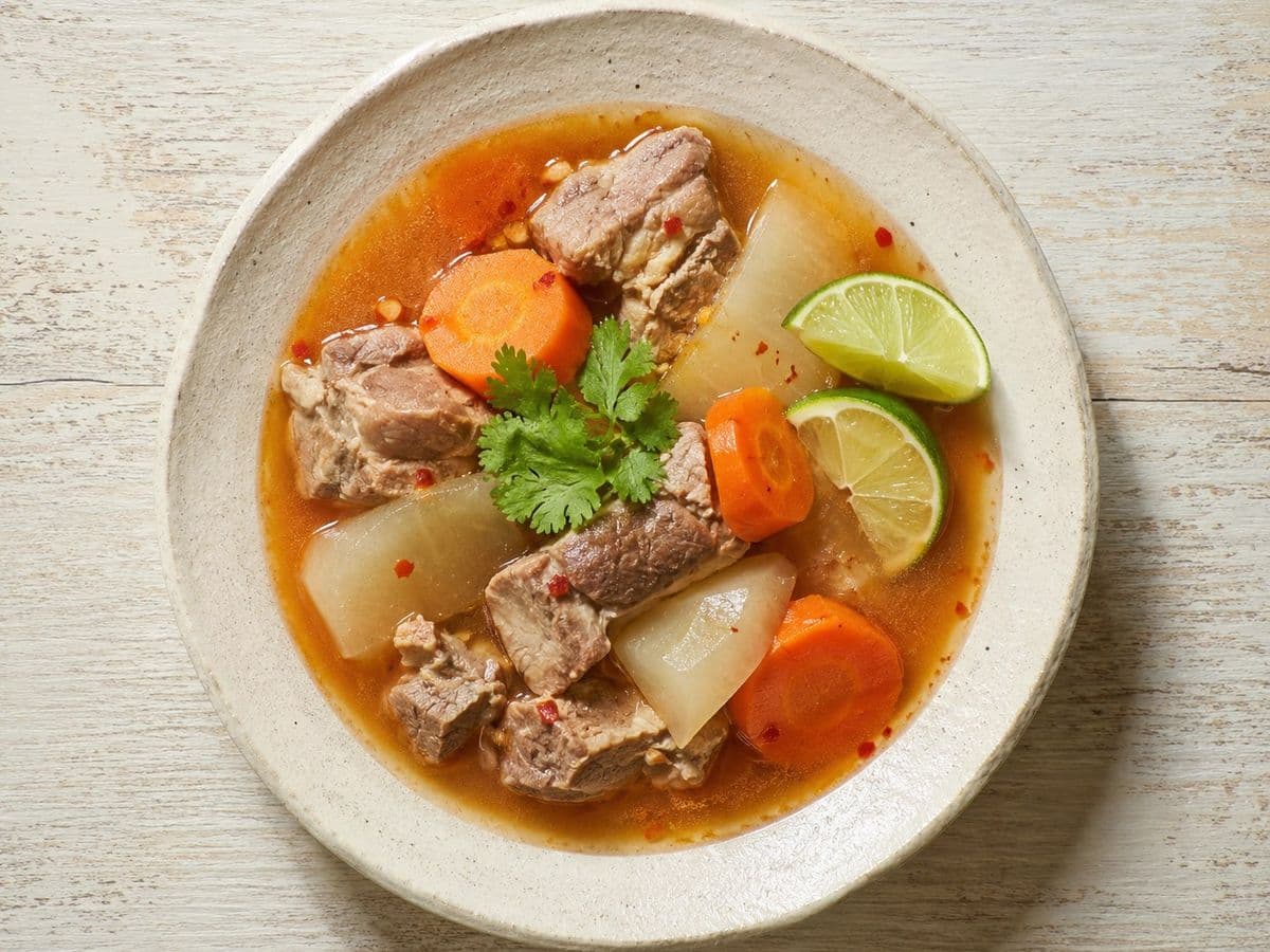 Spicy Pork Rib Soup, plated as one serving.