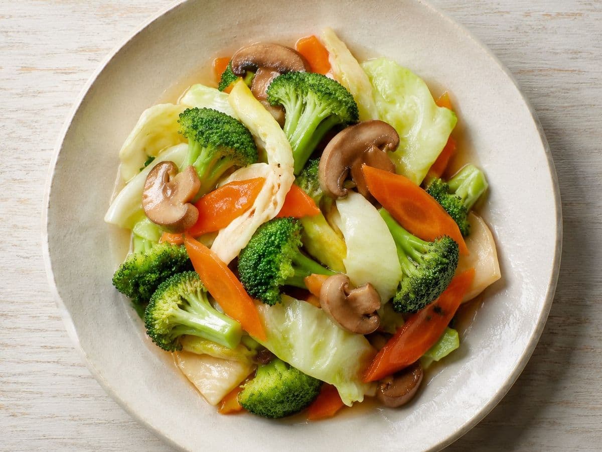 Mixed Vegetable Stir-fry, plated as one serving.