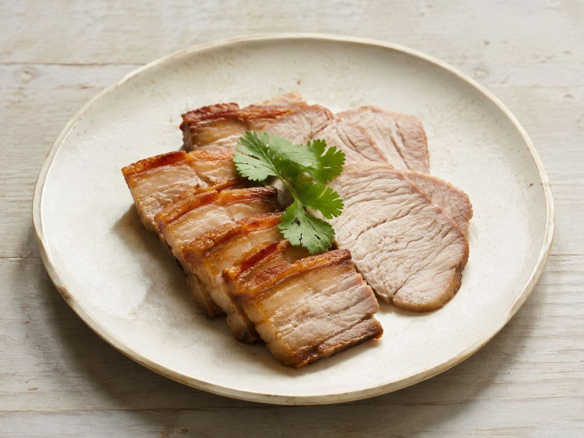 Crispy Pork Belly, plated as one serving.
